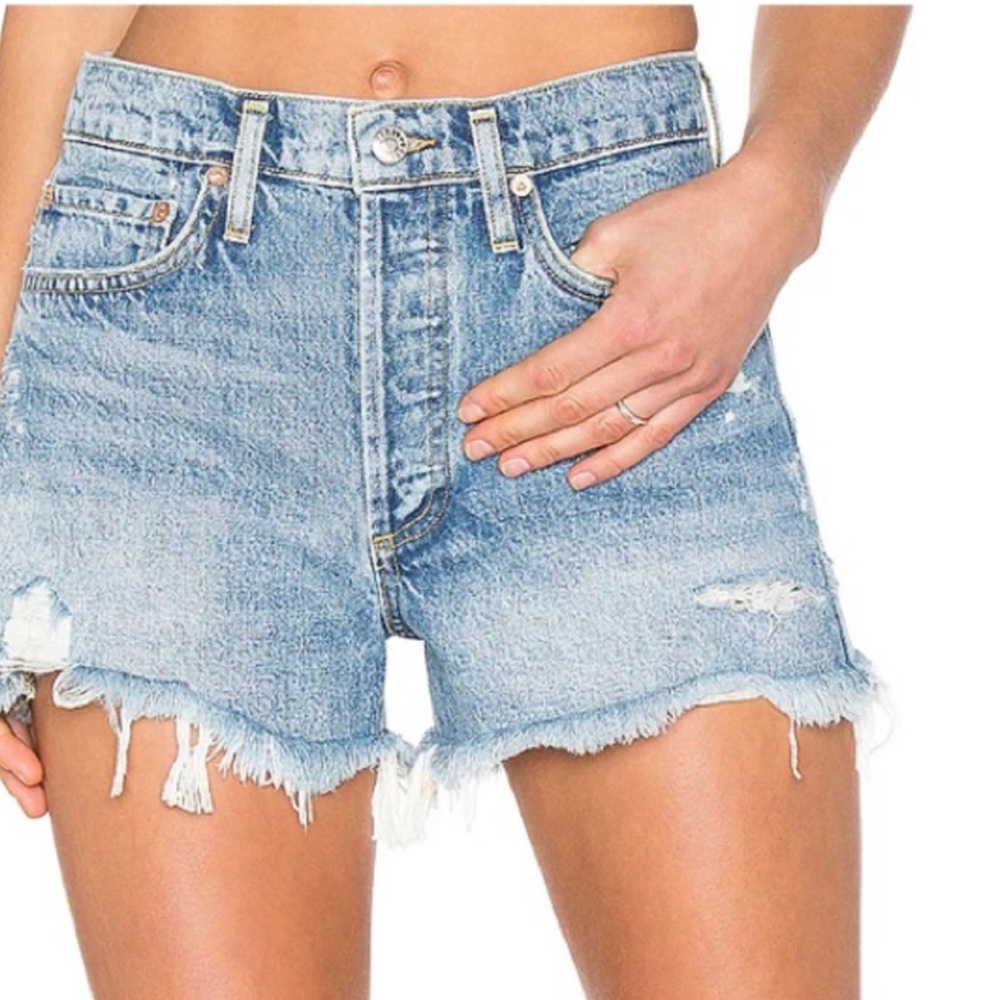 Agolde Light Blue Distressed Jean Shorts